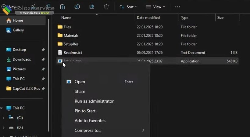 Chạy file setup dưới quyền Admin Chạy file setup dưới quyền Admin