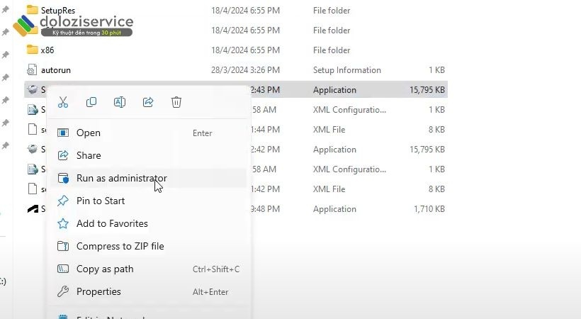 Chạy file setup dưới quyền admin Chạy file setup dưới quyền admin