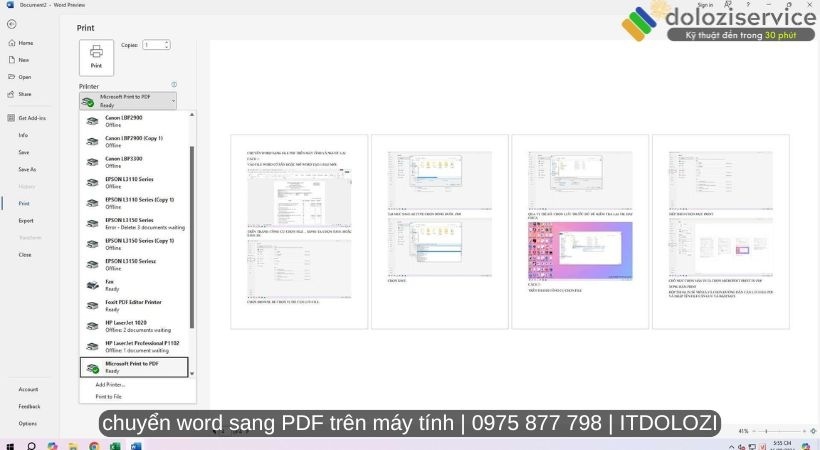 Chọn microsoft print to pdf