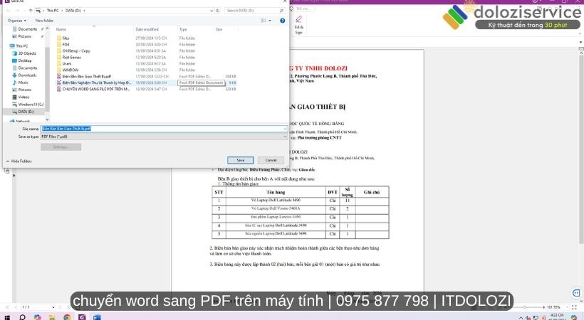 Chọn đường dẫn lưu file PDF và nhập tên file cần lưu và bấm save