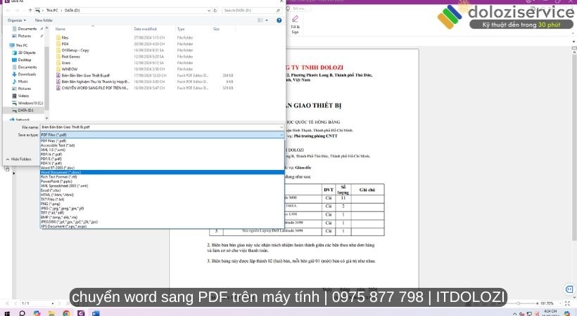 Tại mục save as type chọn dòng word document.