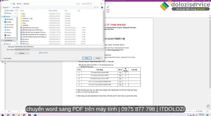 Chọn save để lưu file để chuyển word sang PDF trên máy tính.