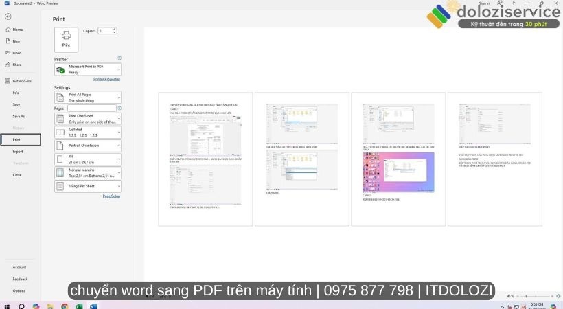 Chọn mục print để chuyển word sang PDF trên máy tính
