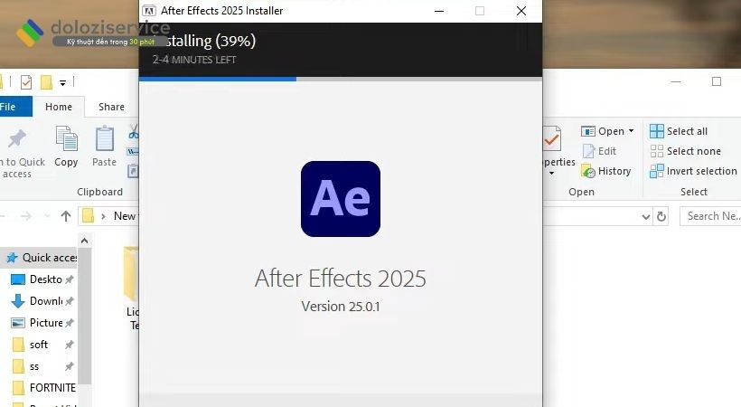 Đợi cài đặt After Effects 2025