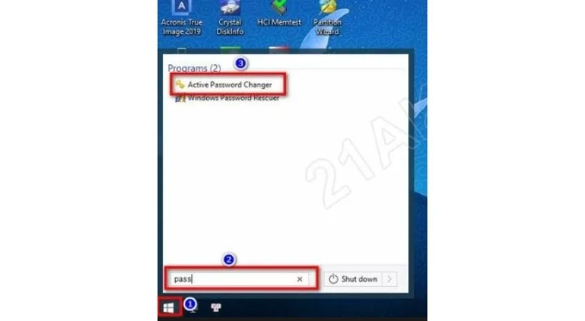 Mở Start tìm Active Password Changer.