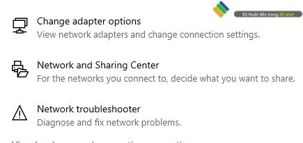 chọn “Change adapter options” tiếp tục kết nối máy tính với máy photocopy