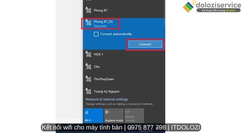 Chọn wifi mà bạn cần kết nối Chọn wifi mà bạn cần kết nối