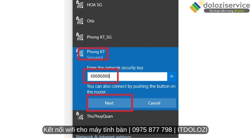 Tiến hành nhập mậ khẩu rồi ấn kết nối wifi với máy tính bàn. Tiến hành nhập mậ khẩu rồi ấn kết nối wifi với máy tính bàn.