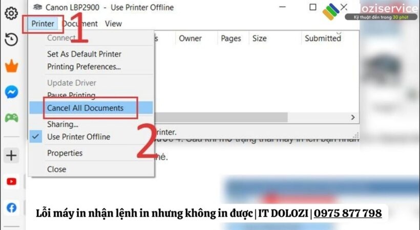 Printer _ Nhấn vào Cancel All Documents