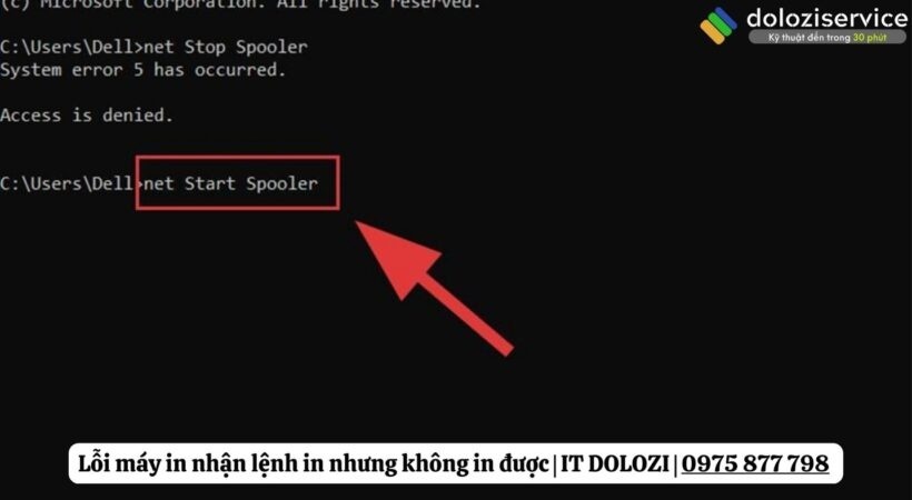 Nhập lệnh net Start Spooler