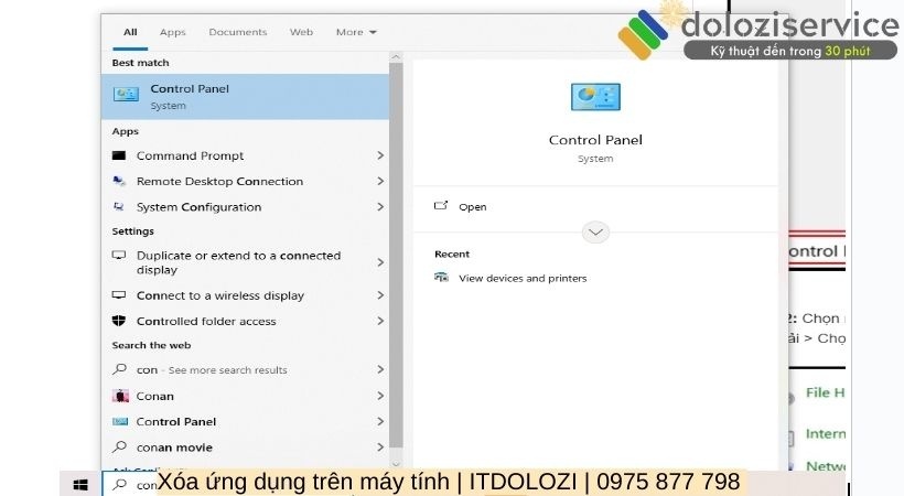 Tìm Control Panel dưới thanh tìm kiếm Tìm Control Panel dưới thanh tìm kiếm