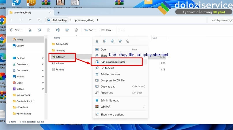 Khởi chạy file autoplay bằng quyền run as admin.