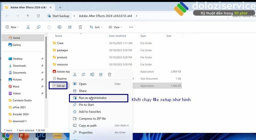 Khởi chạy file setup