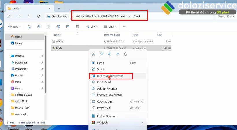 Khởi chạy file AfterFX.exe