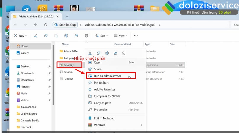 Chọn autoplay để khởi chạy cài đặt Adobe Audition 2024