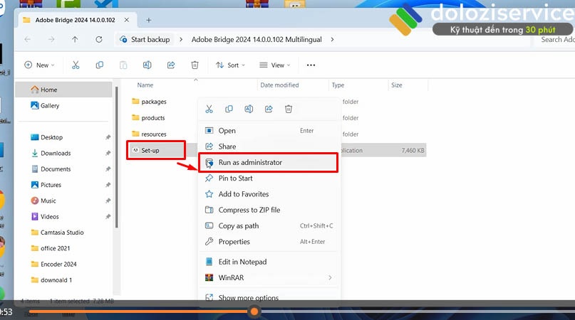 Giải nén file sau khi tải về và mở file setup với quyền admin