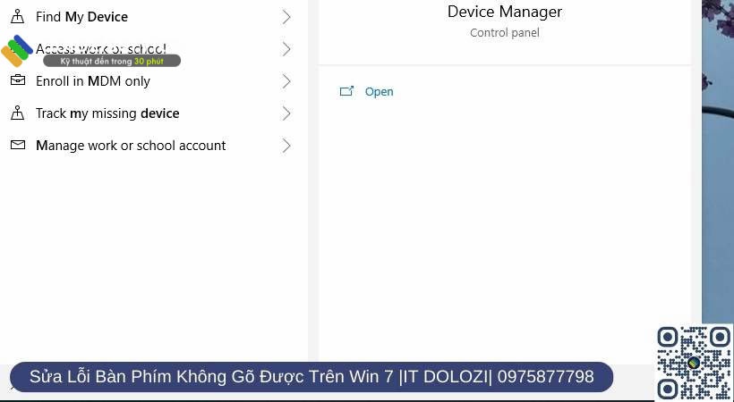 Ở mục Start gõ “ device manager ” và Enter.
