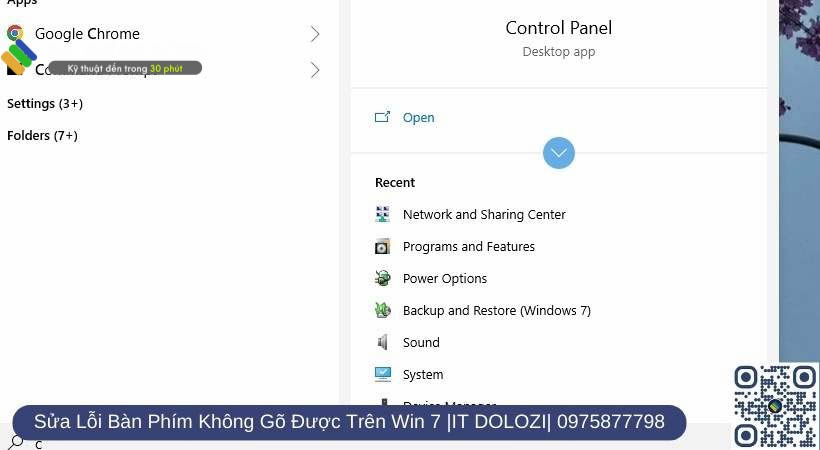 Chọn vào Start -> Vào mục Control Panel sửa lổi bàn phím không gõ được trên win 7
