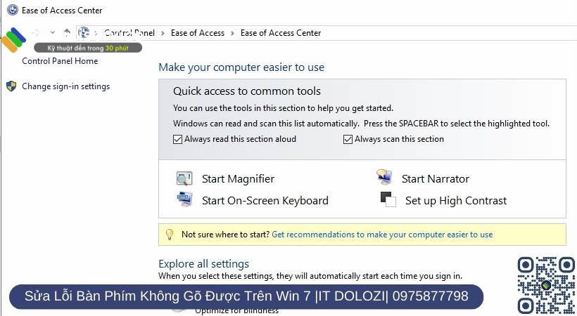 Chọn vào mục “ Make the keyboard easier to use ”.
