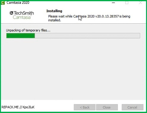 Chờ đợi quá trình cài đặt hoàn tất Phần mềm Camtasia 2020