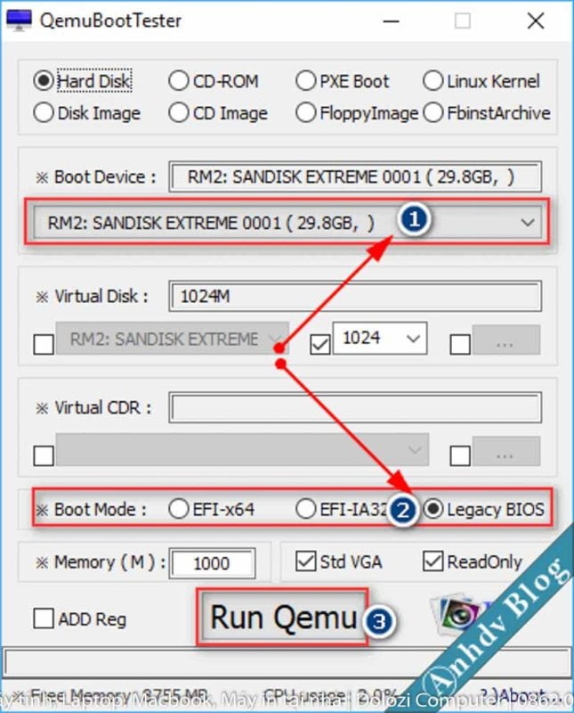 Chọn thiết bị USB trong Rufus