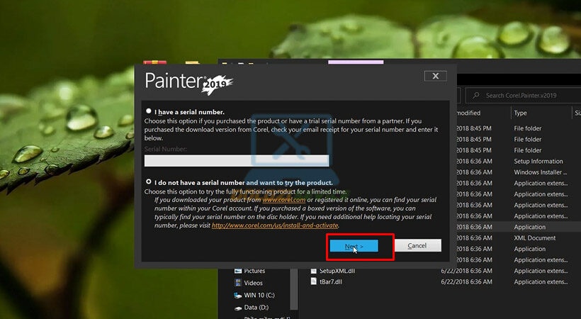 Tiến hành chọn Next tiếp tục cài Corel Painter 2019.