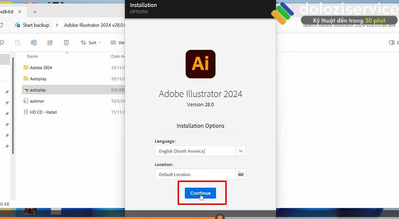 Chọn Continue để hoàn thành cài đặt phần mềm Adobe Illustrator 2024 Chọn Continue để hoàn thành cài đặt phần mềm Adobe Illustrator 2024