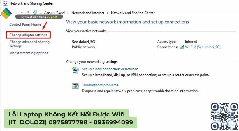 Click chọn Change adapter settings.