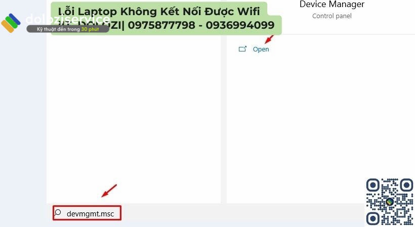 Nhấn giữ phím Windown + R, gõ devmgmt.msc sau đó chọn OK.
