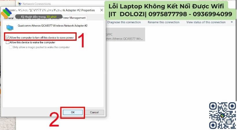 Tắt chế độ “Allow the computer to turn off this device to save power”