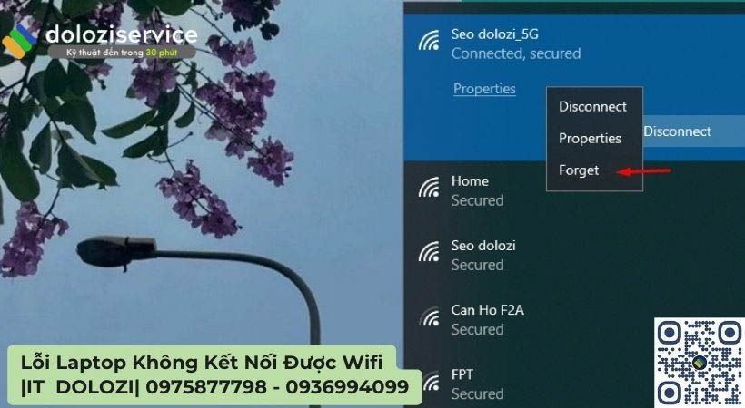 xoá wifi cũ sau đó kết nối lại lổi laptop không kết nối được wifi