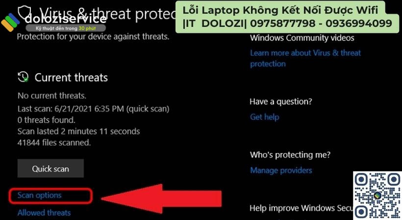 Nhấp vào Scan options lổi laptop không kết nối được wifi