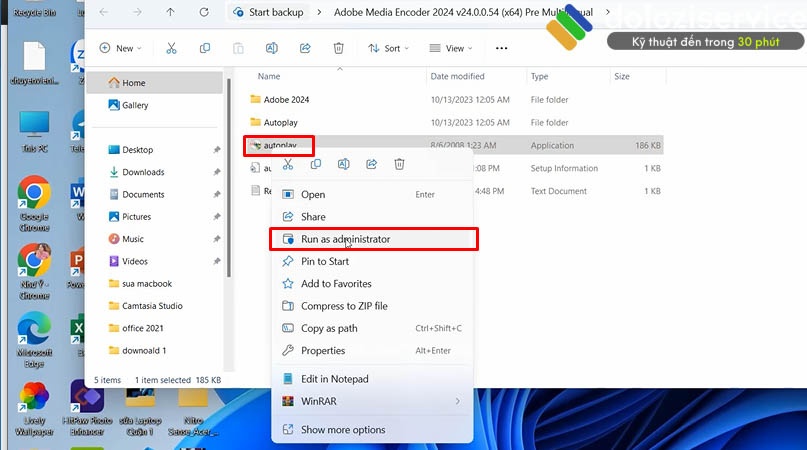 Chọn vào mục Autoplay chuột phải chọn Run as admin.