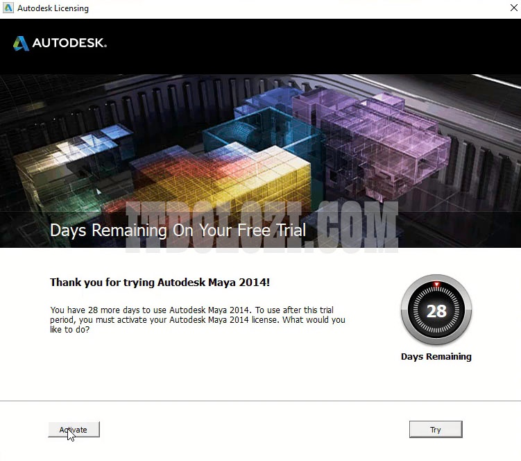 Khởi chạy phần mềm Autodesk Maya 2014 sau đó nhấn Activate