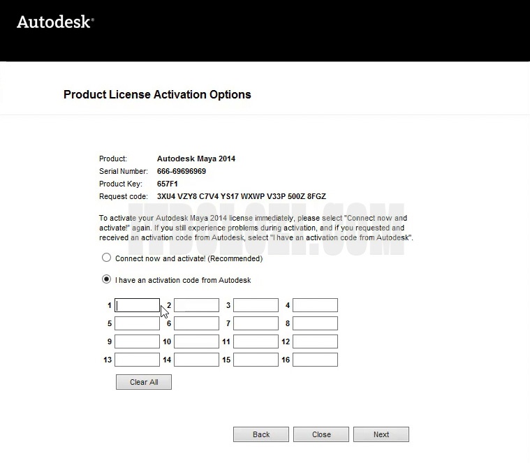 Chọn I have an activate code from Autodesk sau đó nhấn Next
