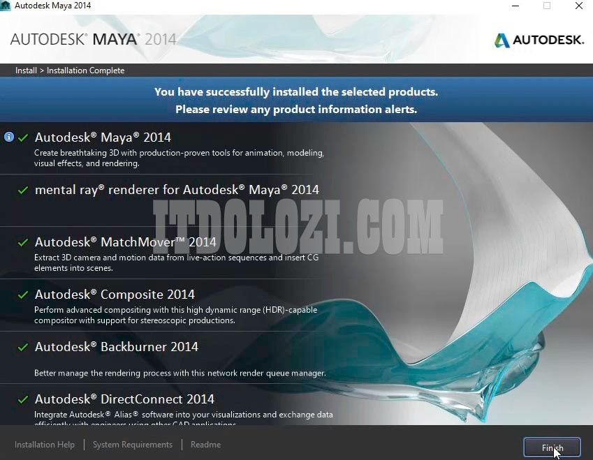 Hoàn tất cài đặt Autodesk Maya 2014