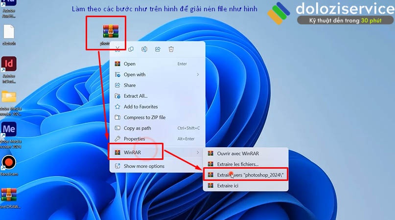Giải nén file cài đặt Photoshop 2024 sau khi tải về.