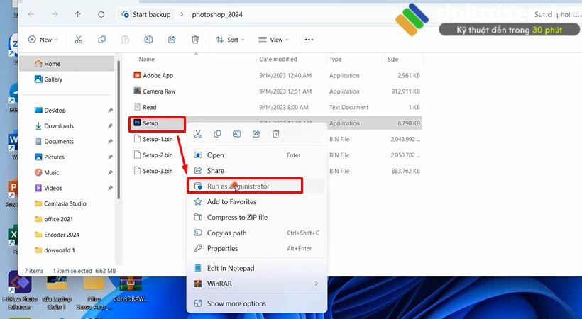 Khởi chạy file Setup sau đó chọn Run as admin