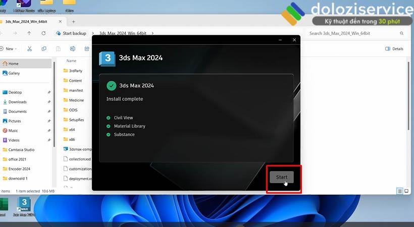 Sau khi cài xong thì nhấn start