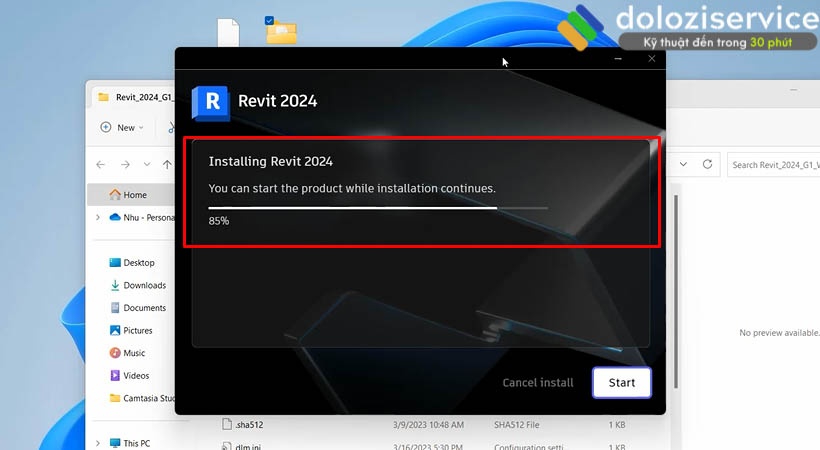 Đợi Installing Revit 2024 được 100%