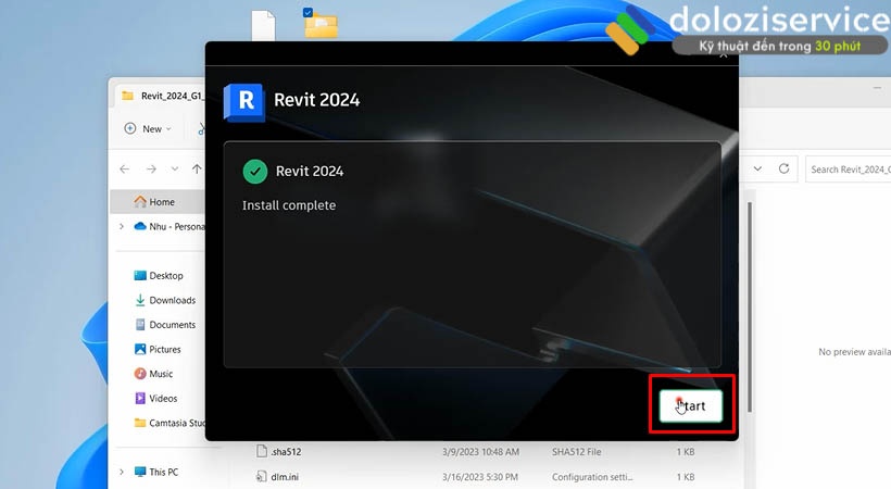 Chọn Start để tiếp tục cài đặt revit 2024.