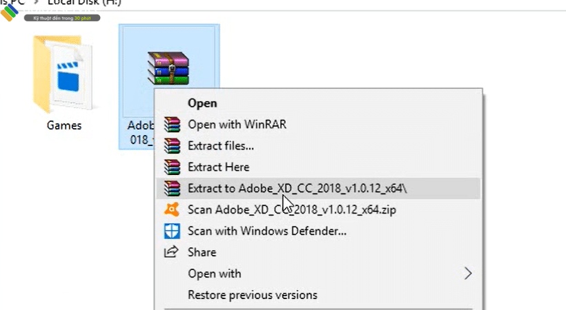 Giải nén file cài đặt Adobe XD 2018 vừa mới tải về