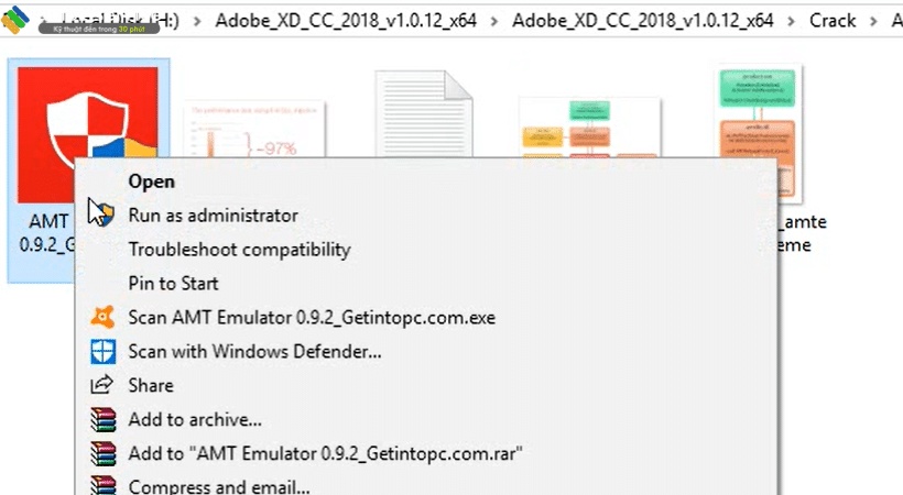 Vào thư mục cr@ck và chạy file AMT dưới quyền admin