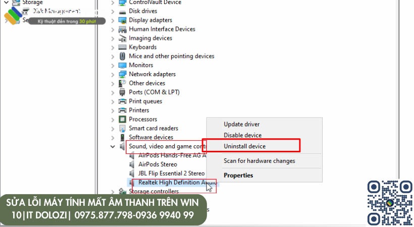 chọn Uninstall device.