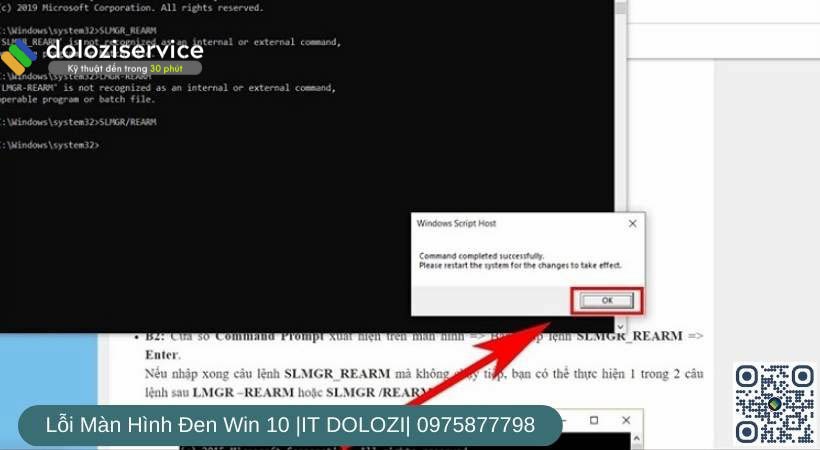 cửa sổ “Command Prompt”, nhập lệnh “SLMGR/REARM”.