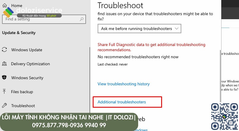 Chọn Additional troubleshooters.