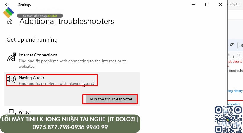 Máy tính không nhận tai nghe, chọn Playing Audio