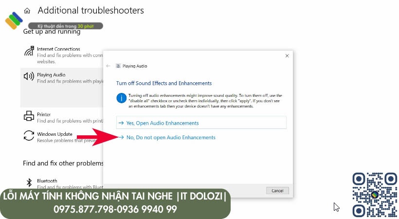 Chọn No, Do not open Audio Enhancements