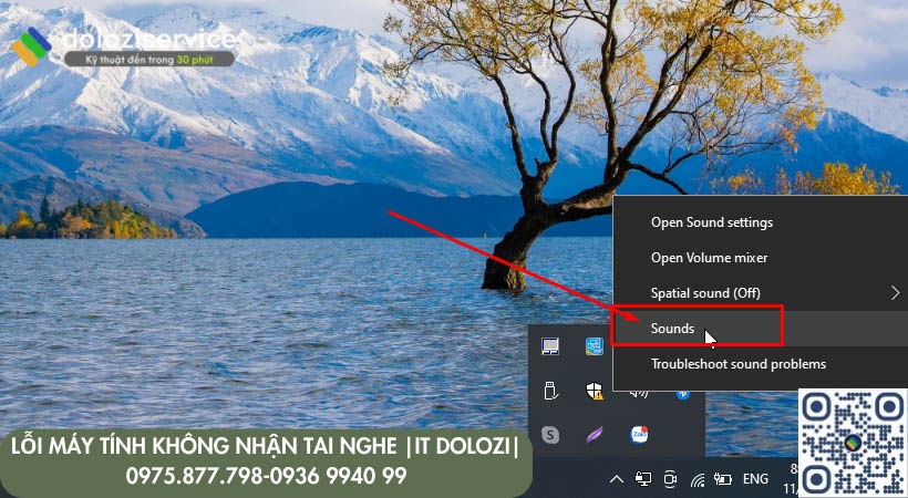 máy tính không nhận âm thanh, nhấn chọn Sounds
