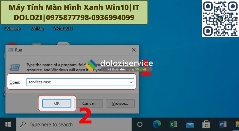 Nhấn tổ hợp phím “Windows + R” sau đó cửa sổ Run hiện ra. Bạn hãy nhập tìm kiếm services.msc rồi ấn OK.